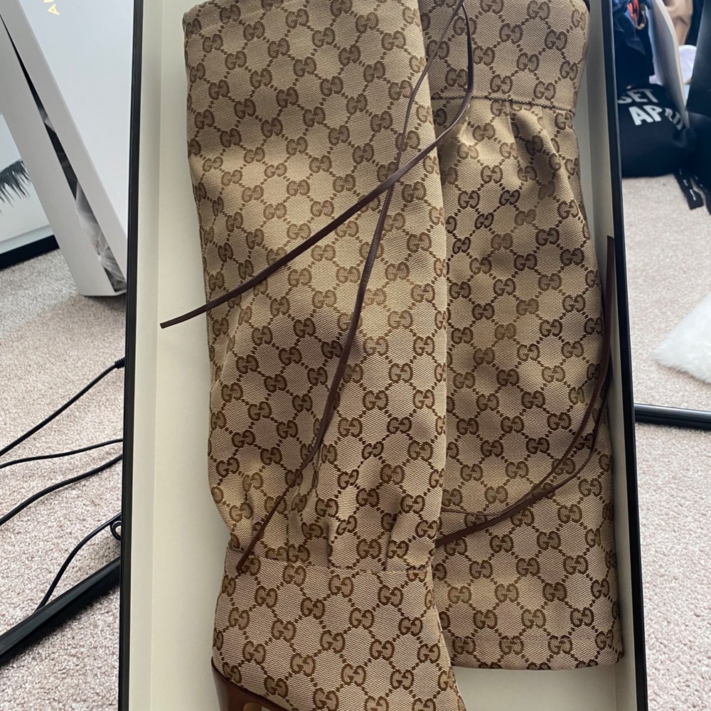 Gucci Canvas Double GG Mid-Heel Boots